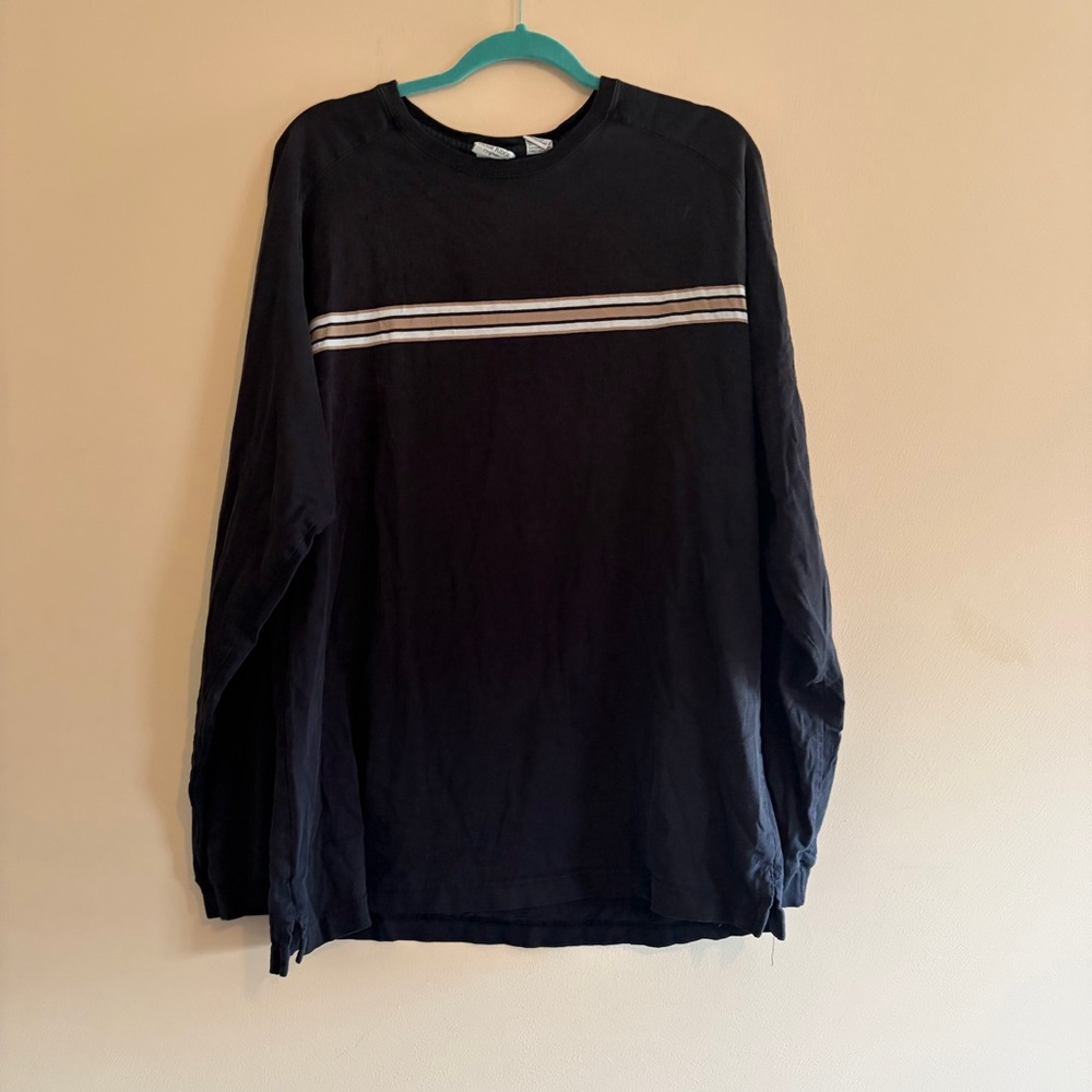 Men's Black Long-Sleeve Shirt with White Stripe